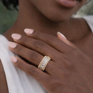 Baguette & Round Cut Wide Eternity Style Statement Band Ring | Size 7